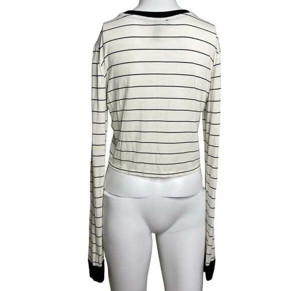 Forever 21 Horizontal Striped Long Sleeve Top Cream and Black Size Small - Picture 3 of 4